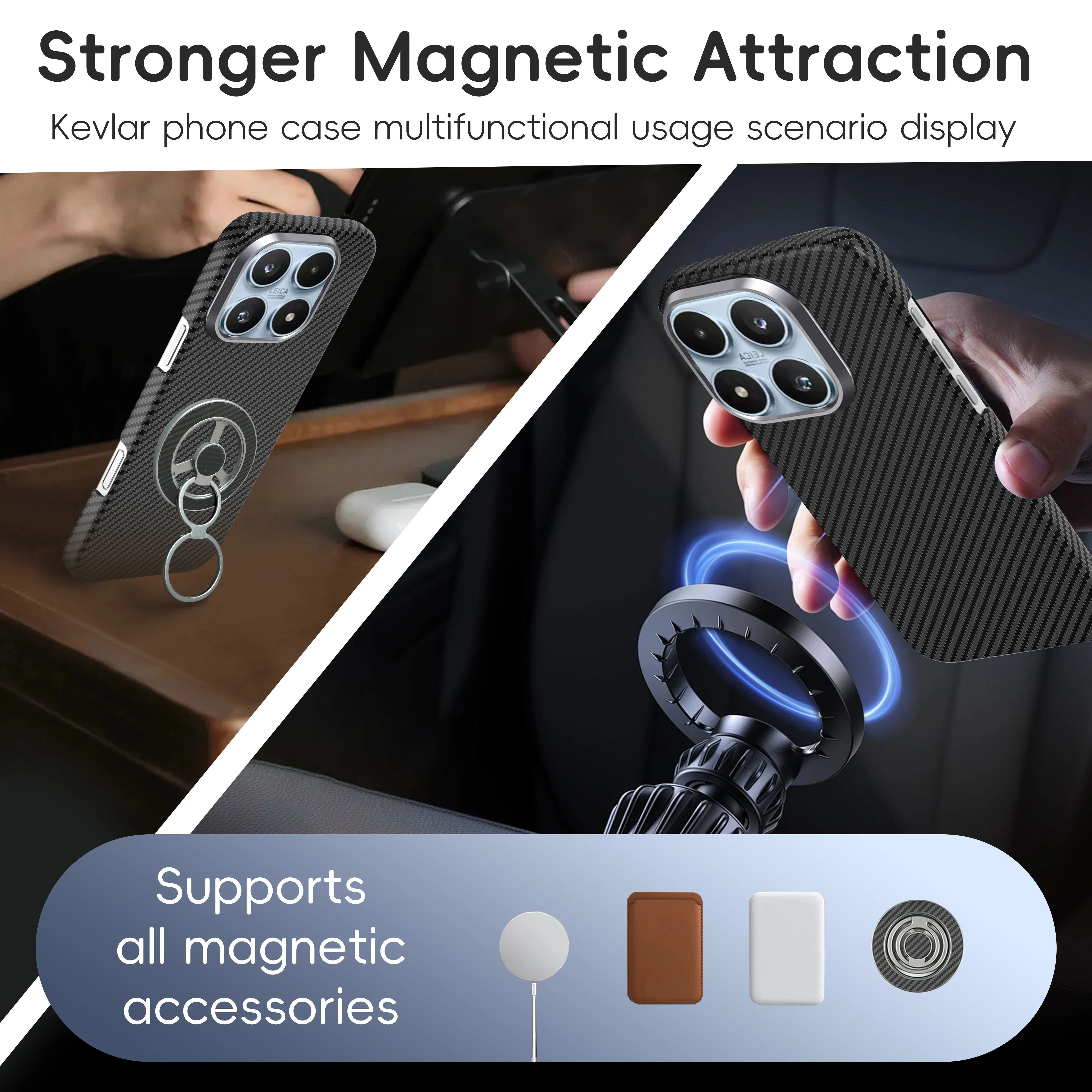 Do Xiaomi 17/Xiaomi 15: etui z włókna aramidowego Kevlar 600D, cienkie, twarde, z magnetycznym zamknięciem, czarne, smukłe, lekkie, czerwone. — zdjęcie produktu 5