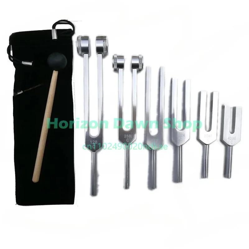 6Pcs/Set 128Hz 256Hz 512Hz 1024Hz 2048Hz 4096Hz Tuning Fork With Hammer