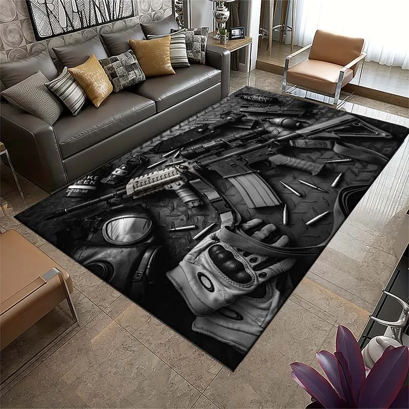 3D Assault Rifle Pistol Cartridge Gun Area Rug,Carpet Rug for Home Living Room Bedroom Sofa Doormat Decor,Kid Non-slip Floor Mat