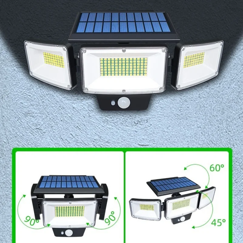 Solar Three-Head LED Induction Light, Waterproof Rotating, Home, Outdoor Courtyard, Wall Light, automatically Lights after Dark