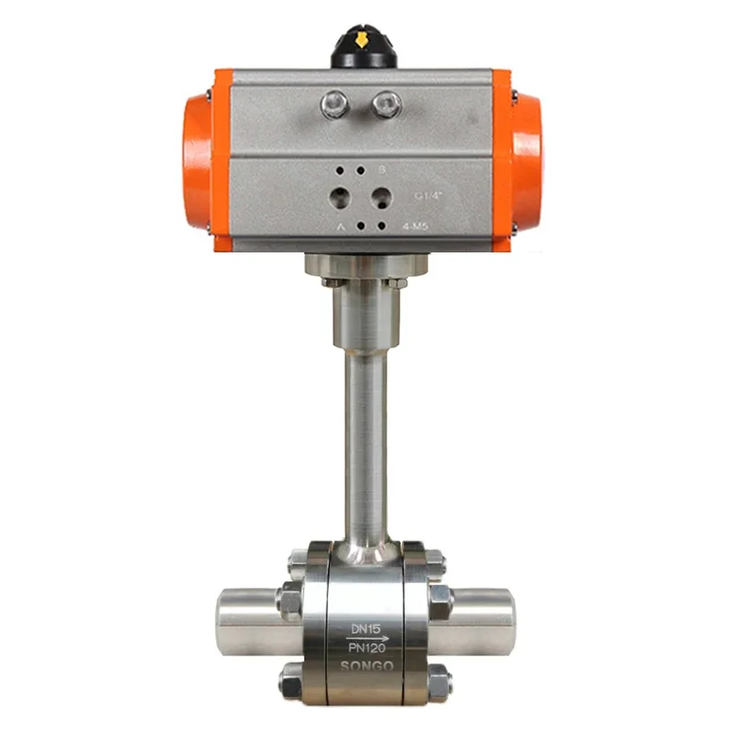 DN50 -196degree Pneumatic Forged SS316 Steel Extended Stem Butt Weld ultralow temperature cryogenic actuated ball valves supplie