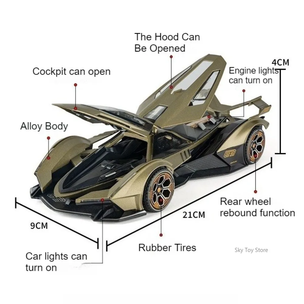مقياس 1:24 لامبور V12 ريفولتو سبيكة سيارة رياضية دييكاست لعبة نموذج ضوء الصوت التراجع الأبواب المفتوحة المركبات ديكور المنزل الحلي