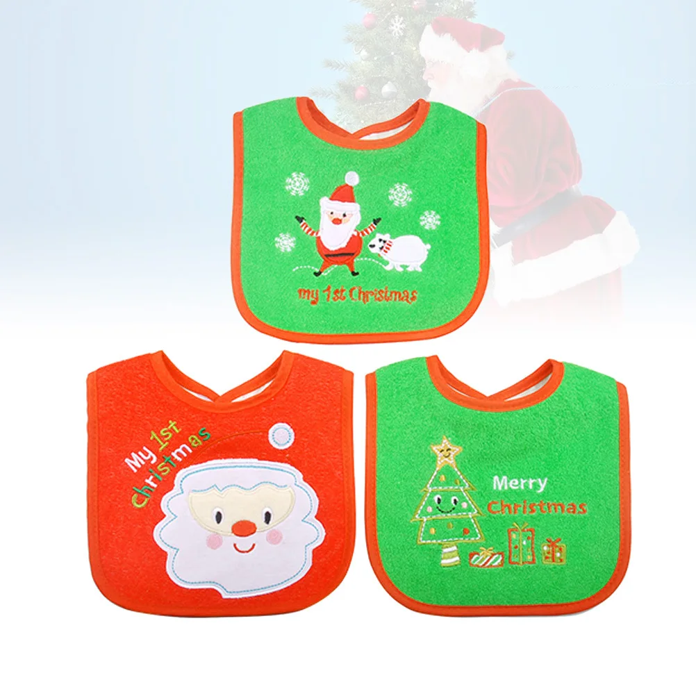 

3Pcs Baby Bibs Premium Material Christmas Theme Comfortable Wear Easy Clean Keeps Clothes Dry Newborn Saliva Towel