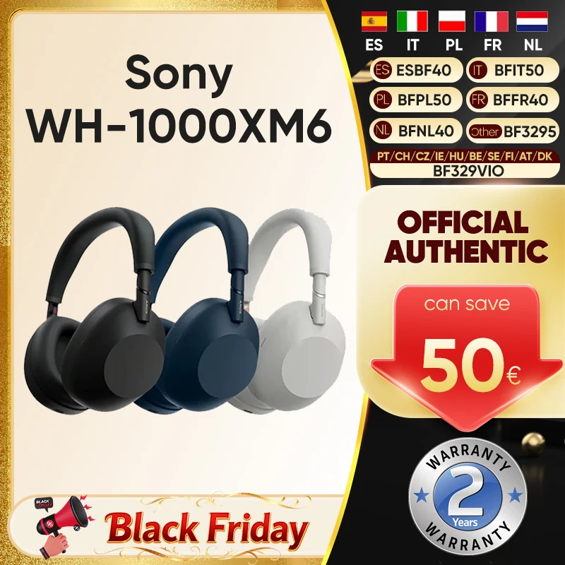Immagine di Originale Sony WH-1000XM6 Cuffie wireless con cancellazione del rumore Suono ad alta risoluzione Dual-Core Ultra Flagship Fascia 30 ore di durata