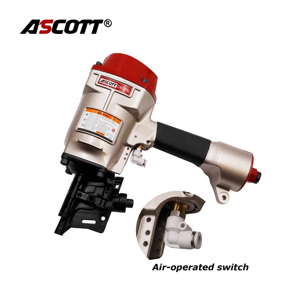 Ascott Automatic Coil Nailing Gun CN70PAL Pneumatic Nailing Machine 1-3/4” to 2-3/4” for Making Heavy Duty Crating Wooden Board
