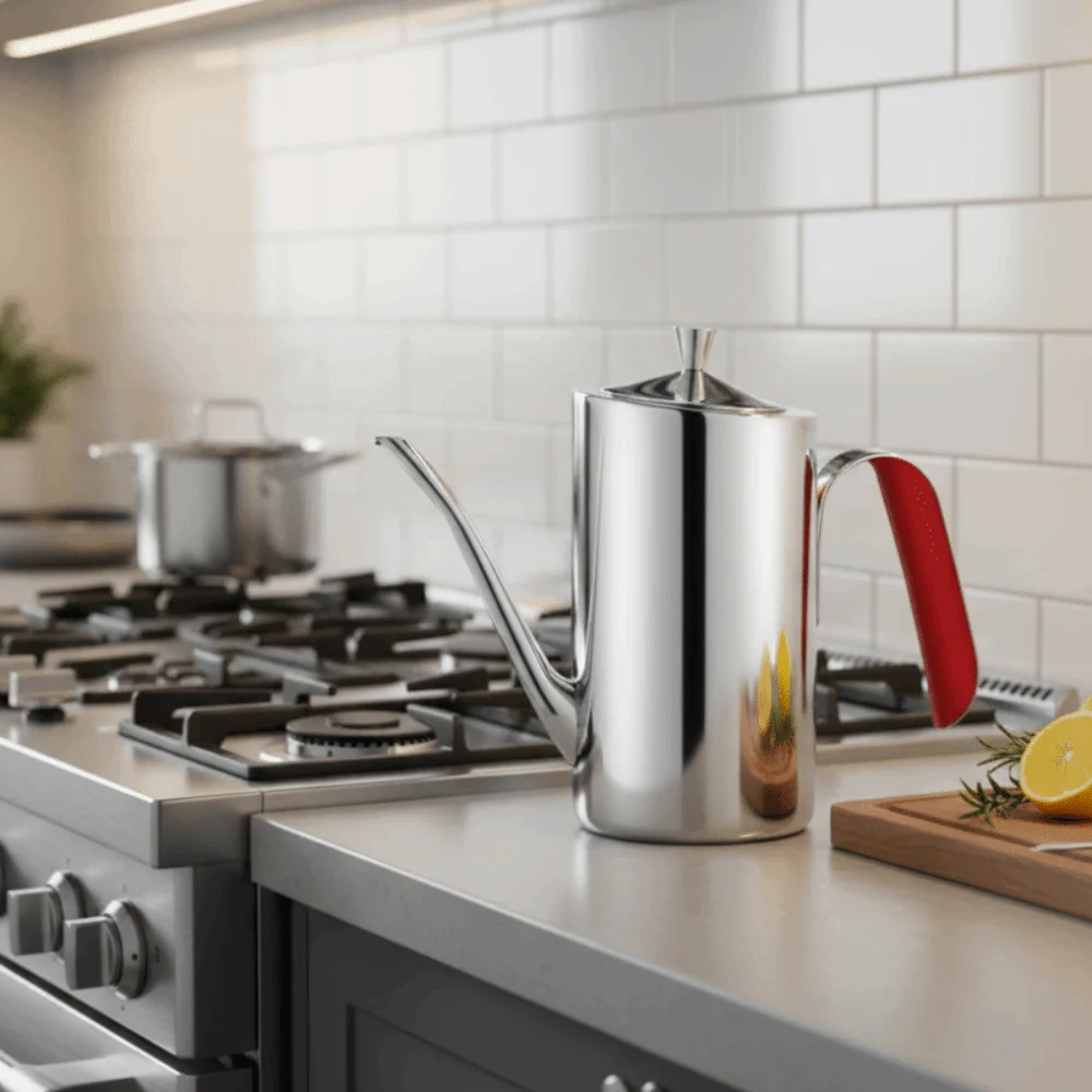Drip-Proof 304 Stainless Steel Oil Pot Integrated Dust-Proof Vinegar Dispenser Mirror-polished Large Capacity Kitchen Oil Bottle
