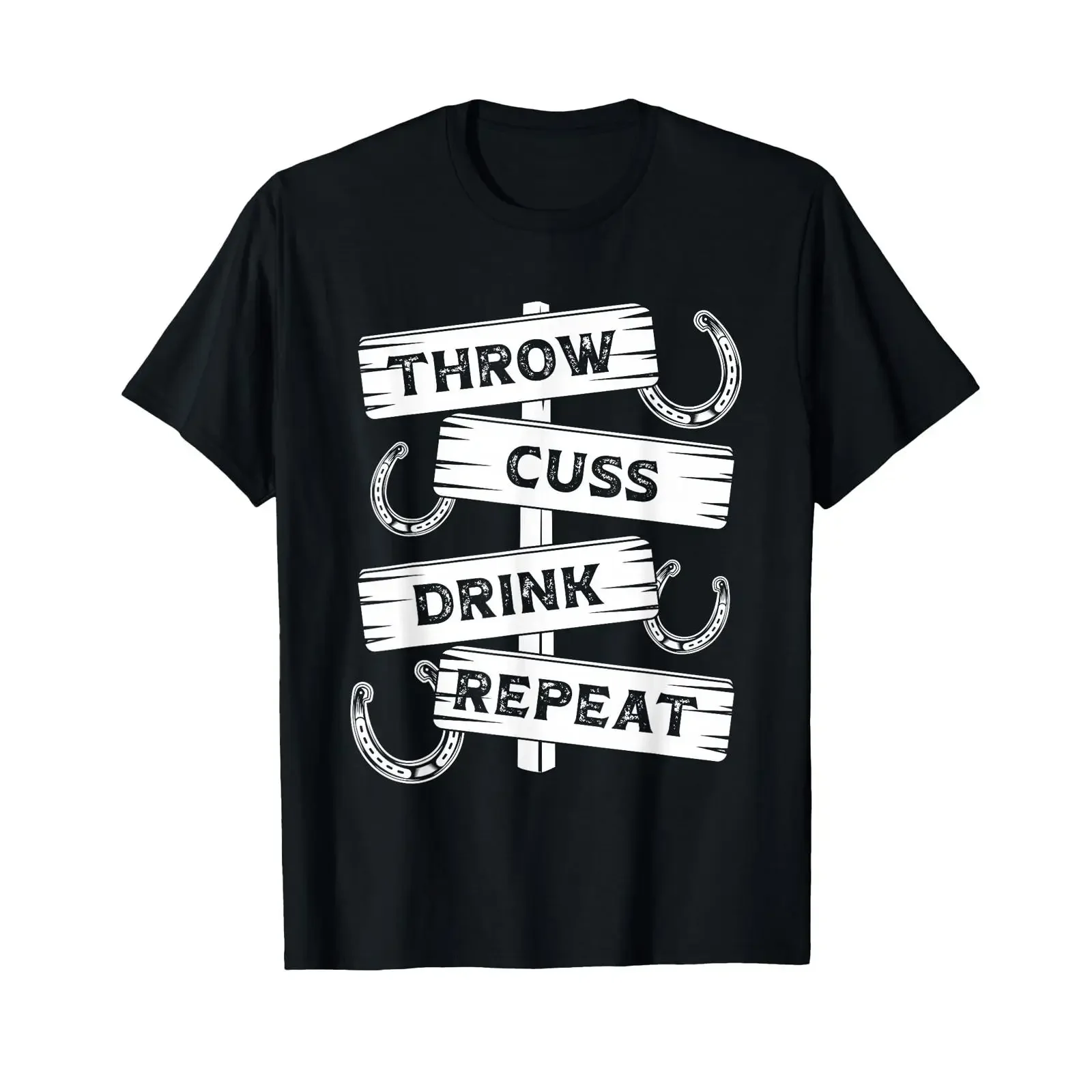 Horseshoe Pitching Tournament Throw Cuss Drink Beer Repeat T Shirt vintage Washed graphic Slightly Stretched Breathable Unisex