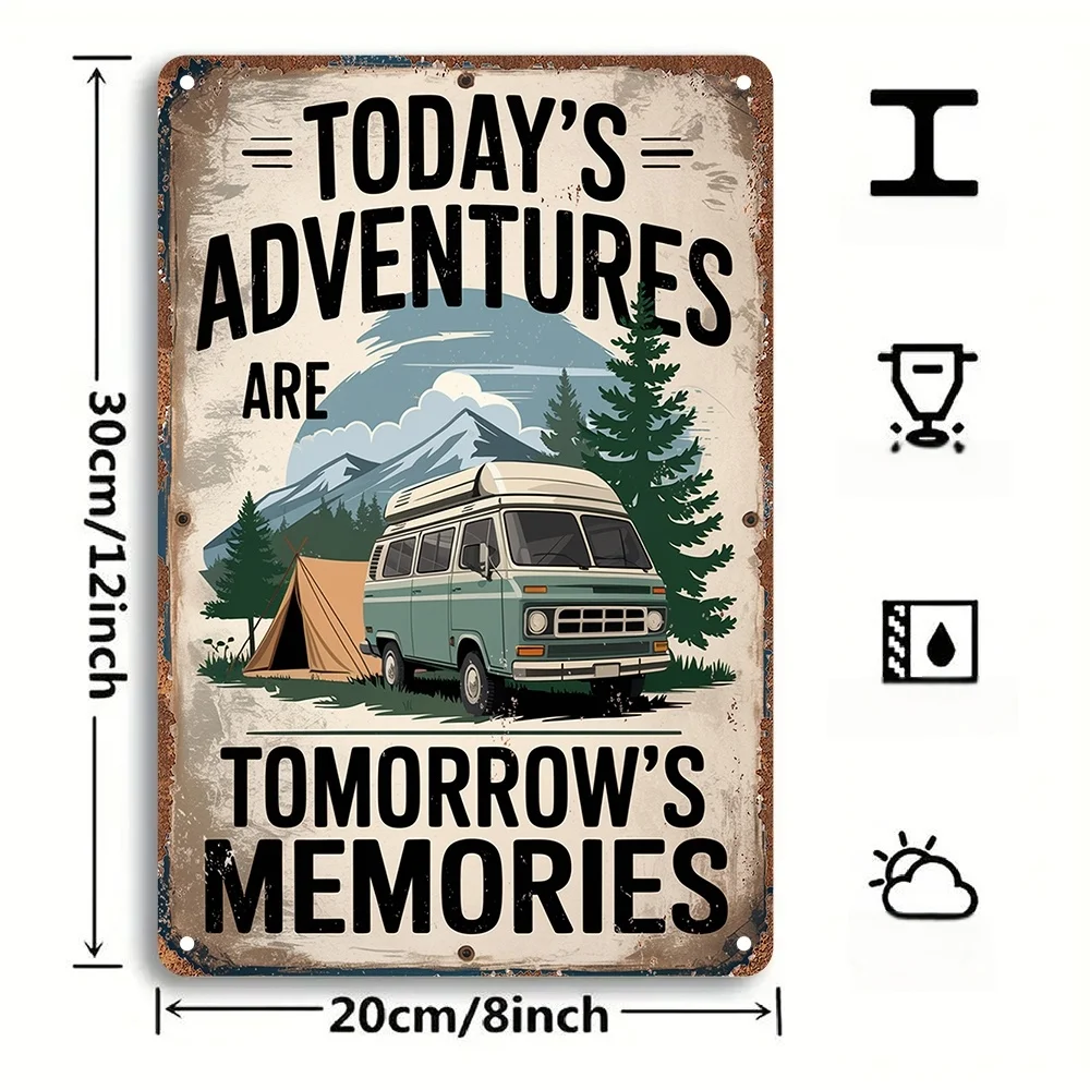 1pc Aluminum Metal Sign, Vintage Camper Van Wall Art, Engraved Tinplate Decorative Plaque, for Garden, Bedroom, Garage with Chri
