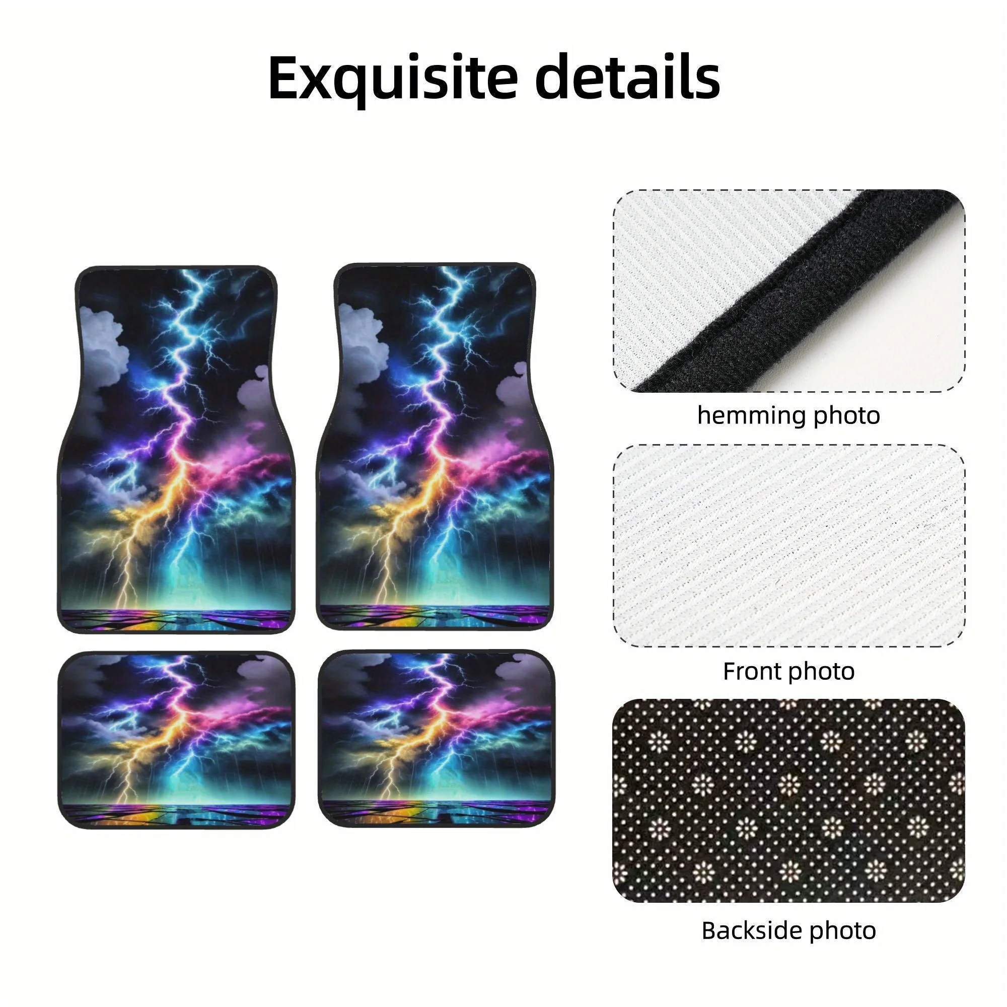 4pcs Electric Storm Printed Vehicle Floor Mats, Full Front& Rear Mats, Fit For Tesla, For BMW, Jeep And Cyber Trucks Automobiles view 3