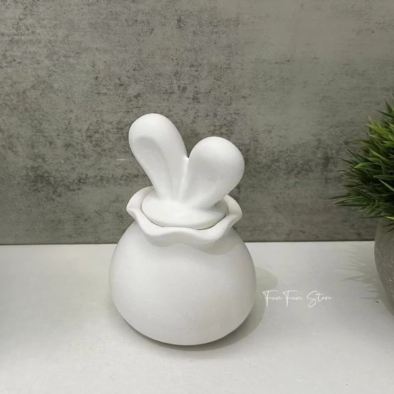 DIY Crystal Drop Glue Rabbit Ear Cap Lace Storage Box Storage Jar Plaster Candle Cup Silicone Mold Cute Home Decoration Gift