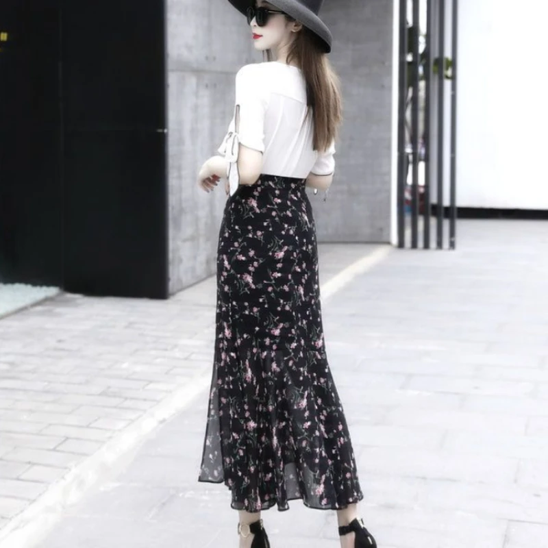 Chiffon Woman Skirt Ruffle Chic And Elegant Skirts For Women V Casual Stylish Korean Fashion Offer Original Hot 2024 Trend On