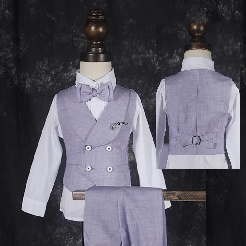 Newborn Baby Kids1 Year Birthday Suit Flower Boys Formal Purple Wedding Suit Children Photograph Dress Performance Show Costume