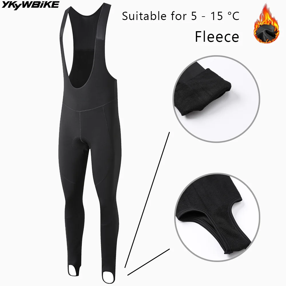 

YKYWBIKE Winter Cycling Long Bib Pants Tights Thermal Fleece Men MTB Downhill Bike Mountain Bicycle Cycling Long Pants 5-15°C