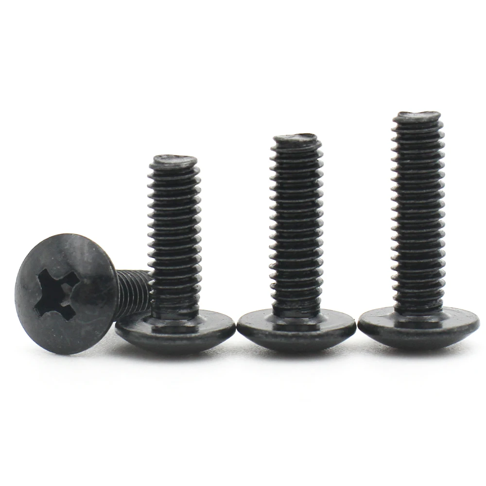 

10pcs/lot M2 M2.5 M3 M3.5 M4 M5 M6 Black Plated Electronic Carbon Steel Cross Phillips Truss Mushroom Head Screw Bolt
