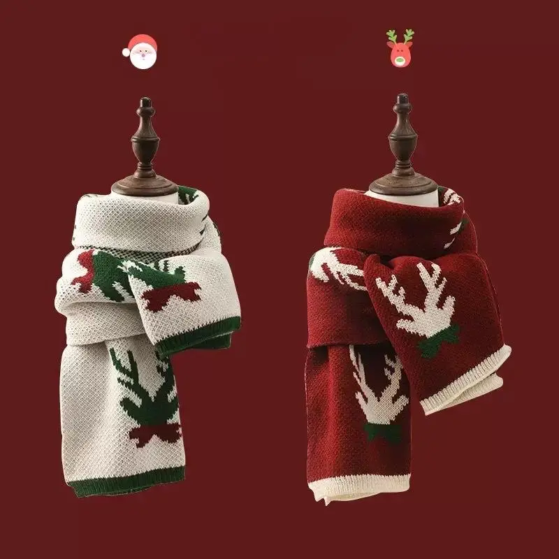 

Женский клетчатый шарф в корейском стиле, рождественский вязаный шарф винно-красного цвета, теплая зимняя накидка на шею 170 см * 30 см