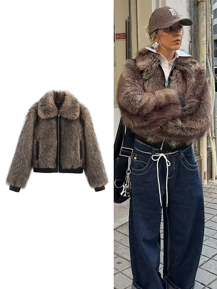 

Новая женская зимняя модная уличная куртка из искусственного меха, осеннее винтажное теплое женское пальто с длинными рукавами и лацканами на молнии с карманами