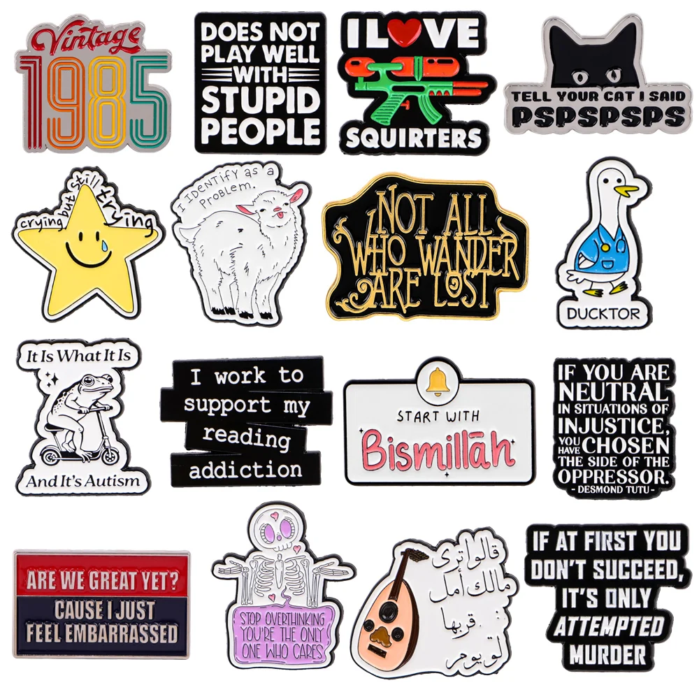 Cute Black Cat Quotations Brooch for Clothes Women Men Enamel Pin Lapel Pins for Backpack Badges Pins Accessories Jewelry