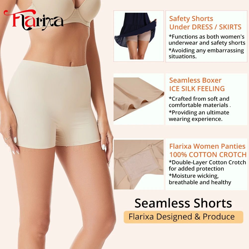 Flarixa Protective Slip Shorts Under the Skirts BoyShorts Women Seamless High Waist Boxer Briefs Safety Panties Anti-Chafing Leg