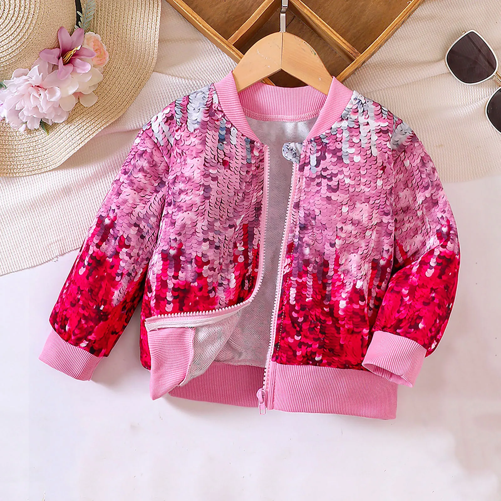 New Fashion Sequins Kids Toddler Coats Baby Girls Long Sleeve Jacket Outwear Zipper Tops Fall Winter Clothes for Girls 1-5 Years