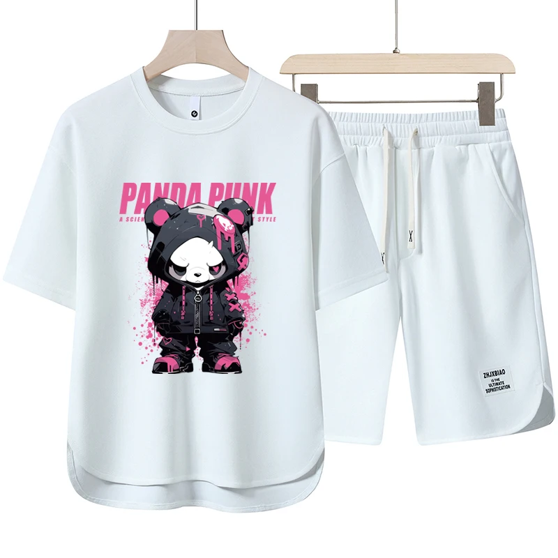 Conjunto de 2 piezas de chándal Harajuku para hombre, camiseta de manga corta informal y pantalones cortos, moda coreana, verano, 2024