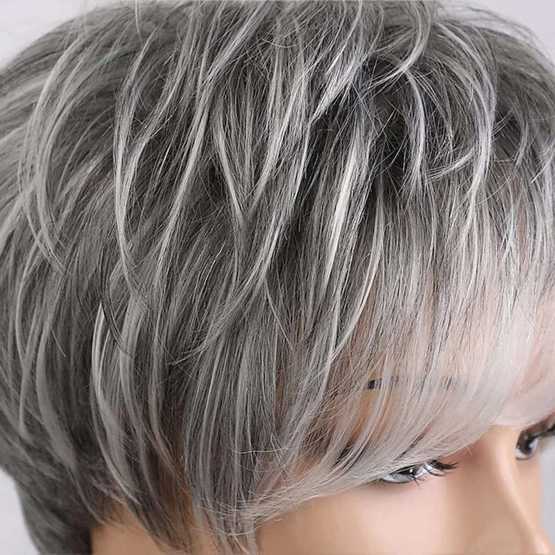 HAIRJOY Synthetic Hair Short Curly Pixie Cut Wigs for Women Pretty Short Gray Wigs Easy Care Wigs