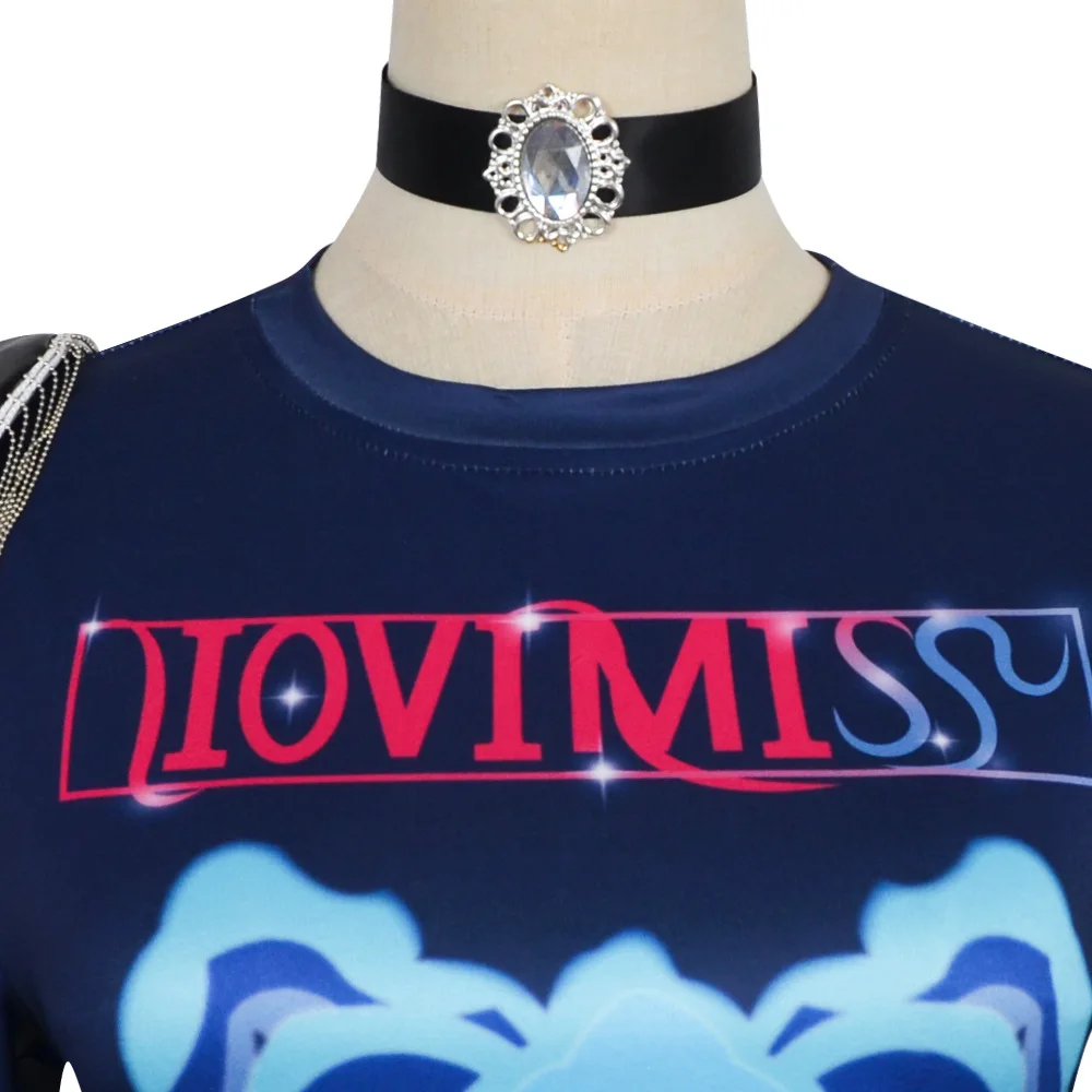 K-Pop 용 Mira 코스프레 의상 세트: 악마 헌터 티셔츠 티셔츠 장갑 스커트 펜던트 복장 유니폼 할로윈 카니발 파티