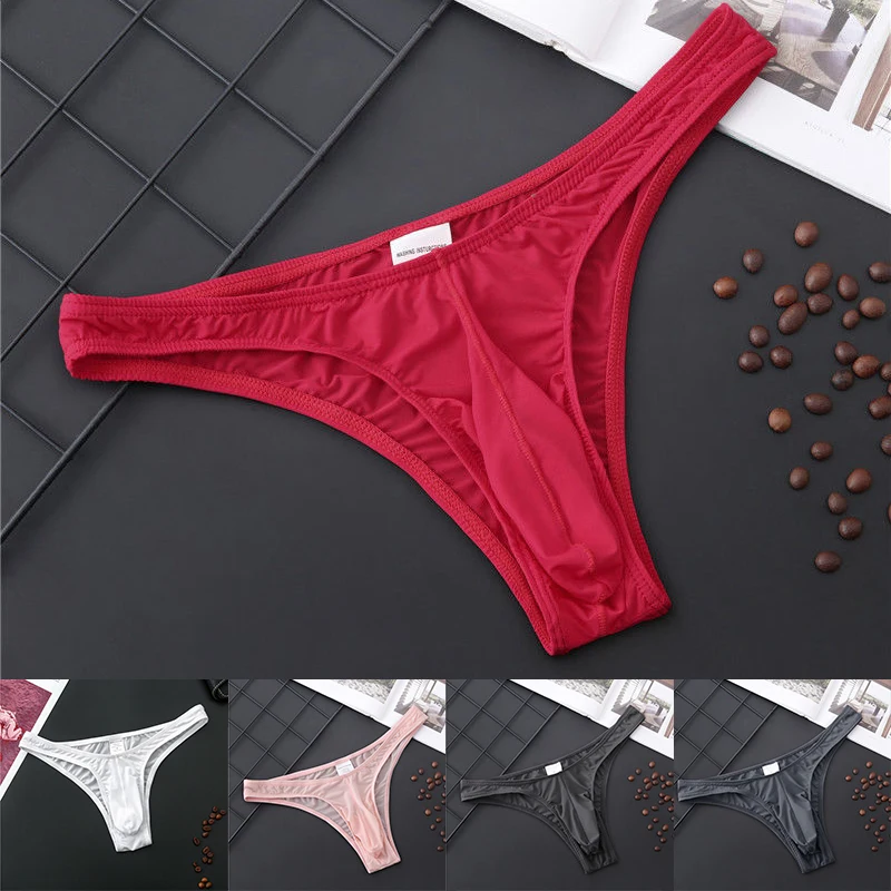 

sexy Men Briefs Male Mini Underwear Panties bulge Ice silk G string Thongs for Men Bikini hombre Lingerie Erotic Underpants