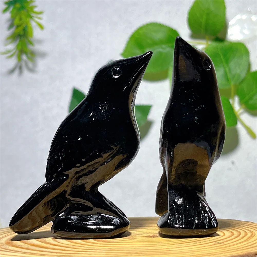 Black Obsidian Crow Carving Crystal Natural Healing Mineral Specimen Polished Druzy Home Room Reiki Decoration Gift Energy