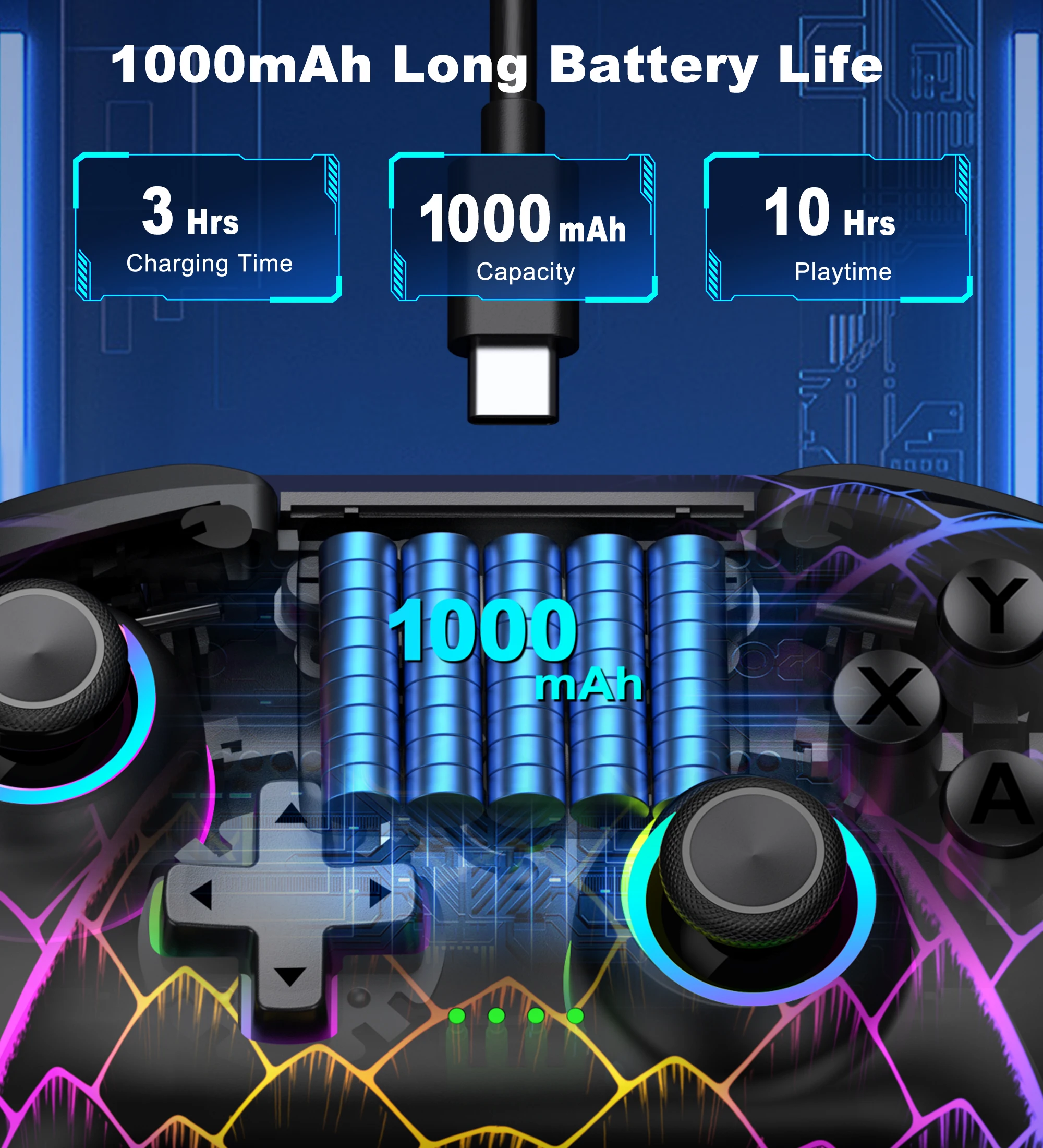 Dinofire Wireless Bluetooth RGB Controller for Nintendo Switch/Switch OLED/Lite Mobile Wired PC Gamepad Multi-Function Joystick