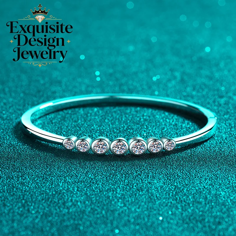 Exquisite Platinum PT950 Simple 2.5-carat Bubble Moissanite Bracelet, Fashionable Diamond-studded Bangle Gift for Girlfriend