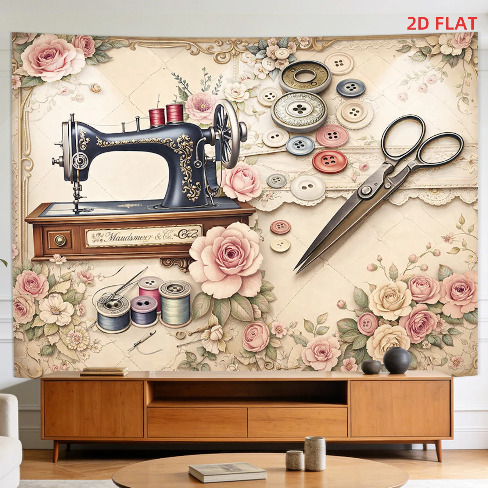 Art And Craft For Nursery - Vintage Sewing Machine Tapestry Rose Floral