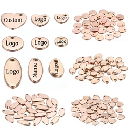 100pcs/lot Rose Gold Color Customized Laser Engrave Name Charms LOGO Stainless Steel Personalized Tags For DIY Necklace Pendant