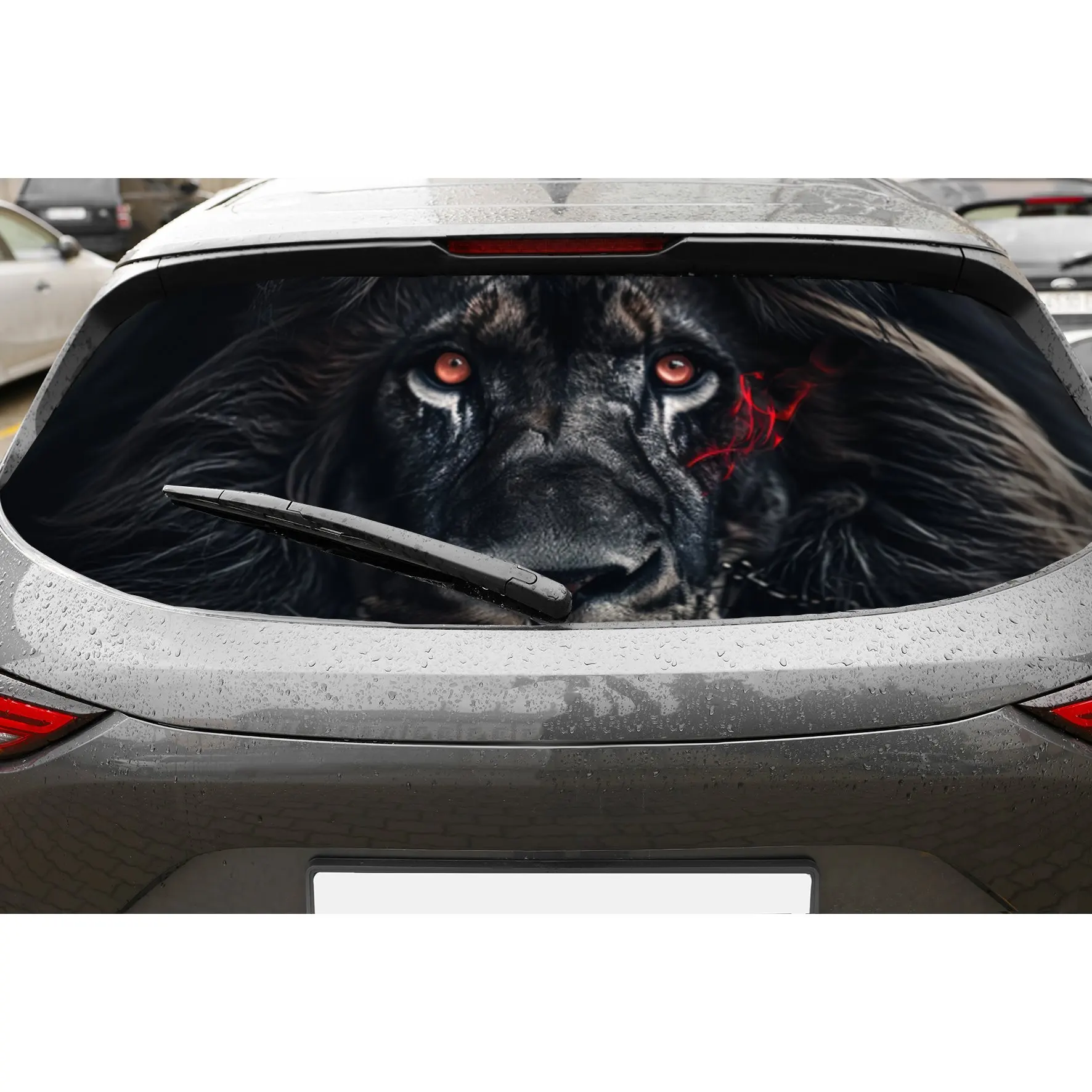 

Cool Black Lion PVC Perforated Car Vinyl Wraps, Privacy Enhancing Design for Rear Window, Car Rear Windshield Sticker for Most T