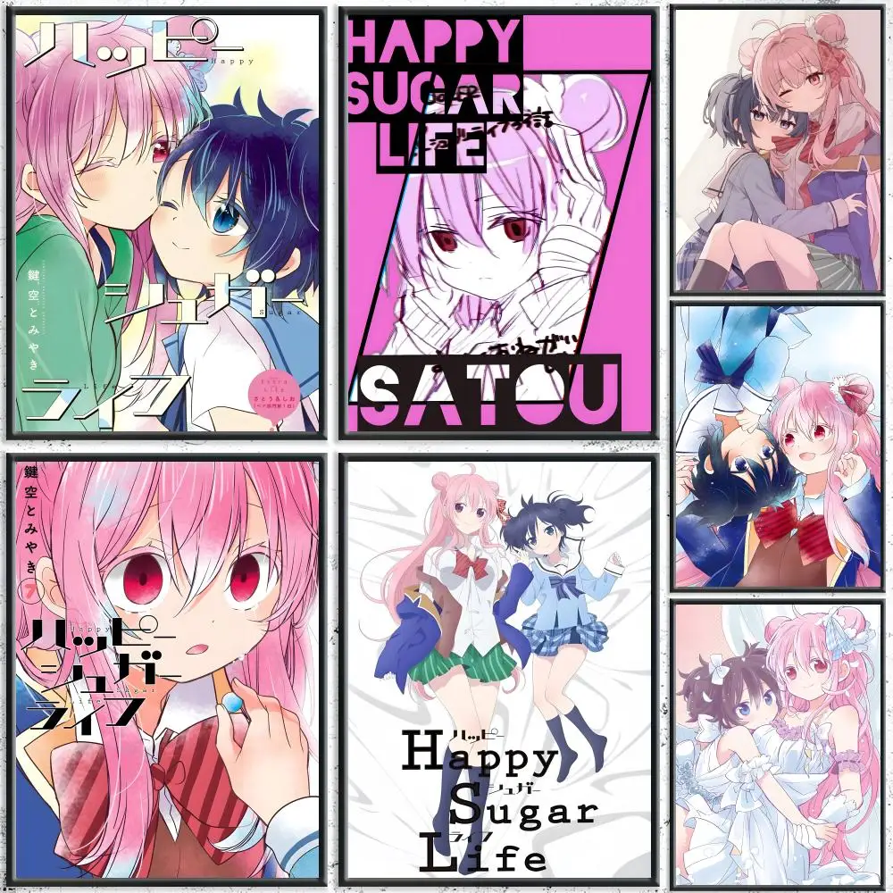 Beliebtes Anime-Poster „Happy Sugar Life“, HD, wasserfest, selbstklebende Wandkunst – für mehrere Szenen geeignet, Top-Geschenkidee