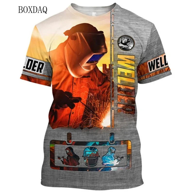 

Welder Men's T-Shirts Summer Short Sleeve 3D Print Worker Style Male Tops Loose O-Neck Casual 6XL Plus Size Tops