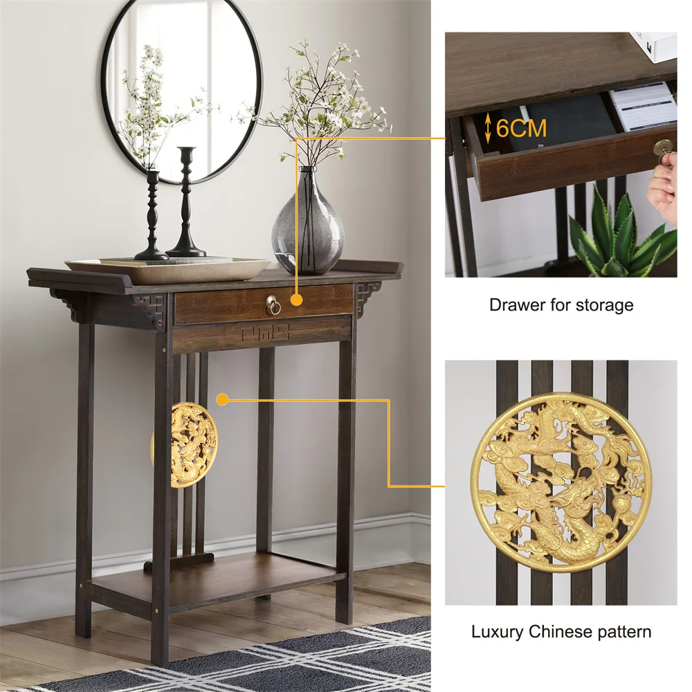 LUVODI Antique Wood Console Table for Entryway Living Room Sofa Behind Storage Table with Drawer