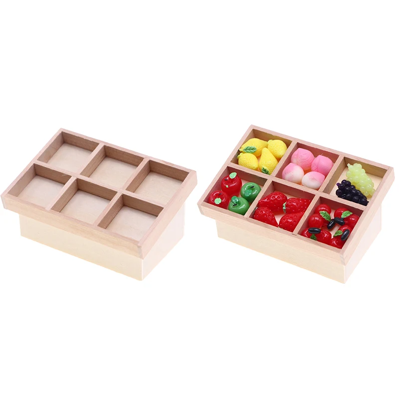 1:12 Puppenhaus Miniatur Obst und Gemüse Sechs-Gitter Lagerregal Kinder Rollenspiel Spielzeug Puppenhaus Zubehör