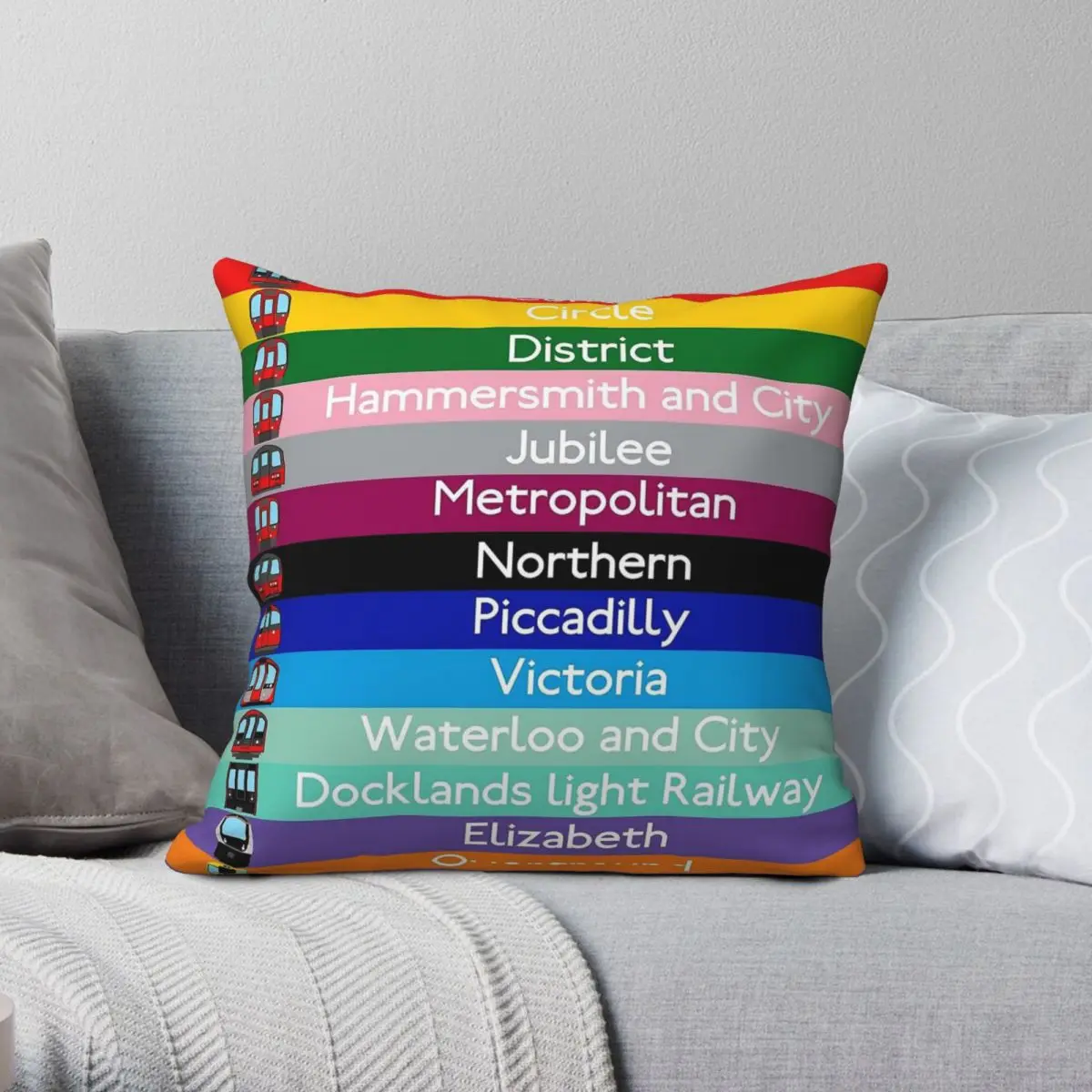 London Subway Lines Square Pillowcase Polyester Linen Velvet Printed Zip Decor Room Cushion Cover 45x45