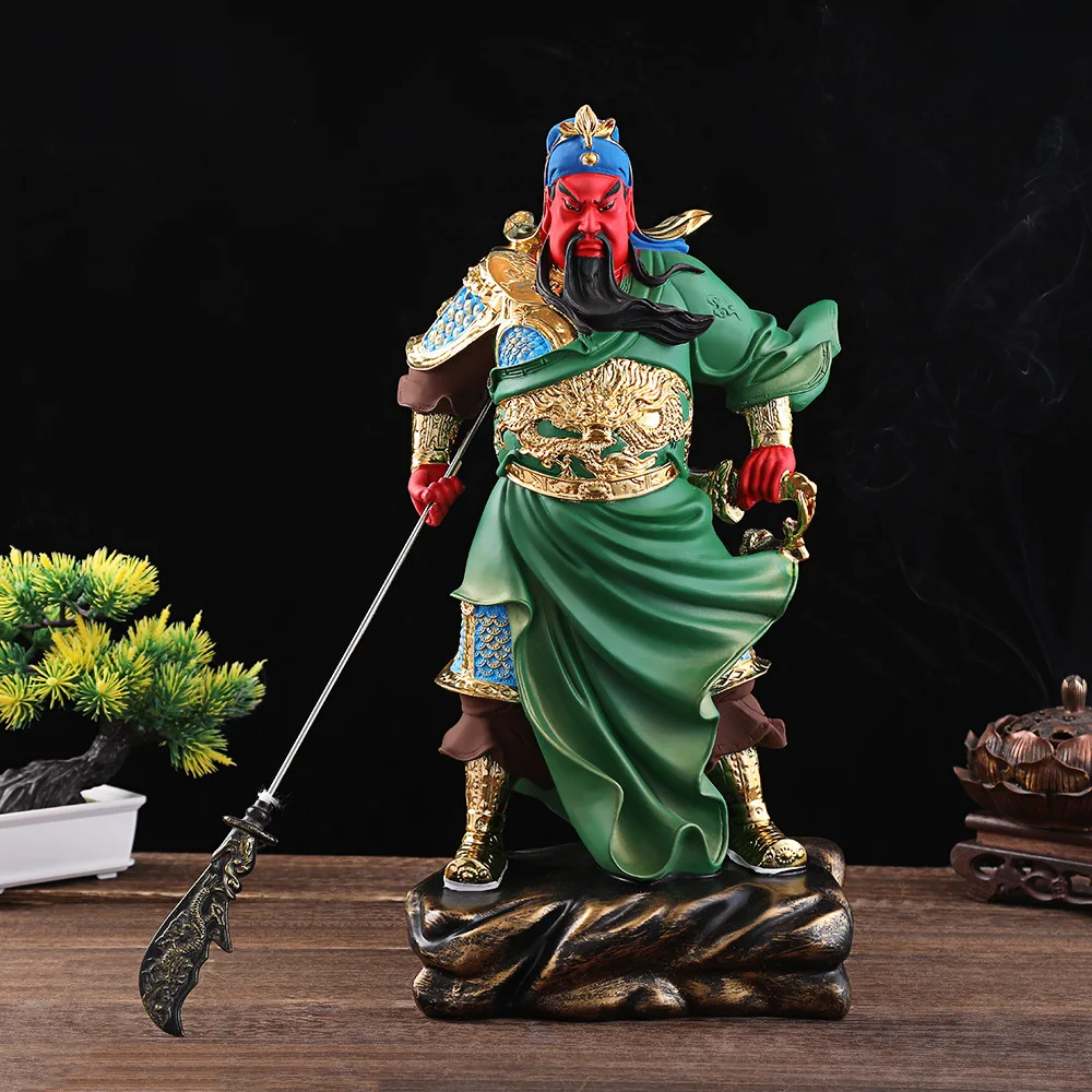 Resin Guan Gong Statue Nine Dragons Wu Caishen Feng Shui Wealth Auspicious sculpture Home Decor exquisite handicraft