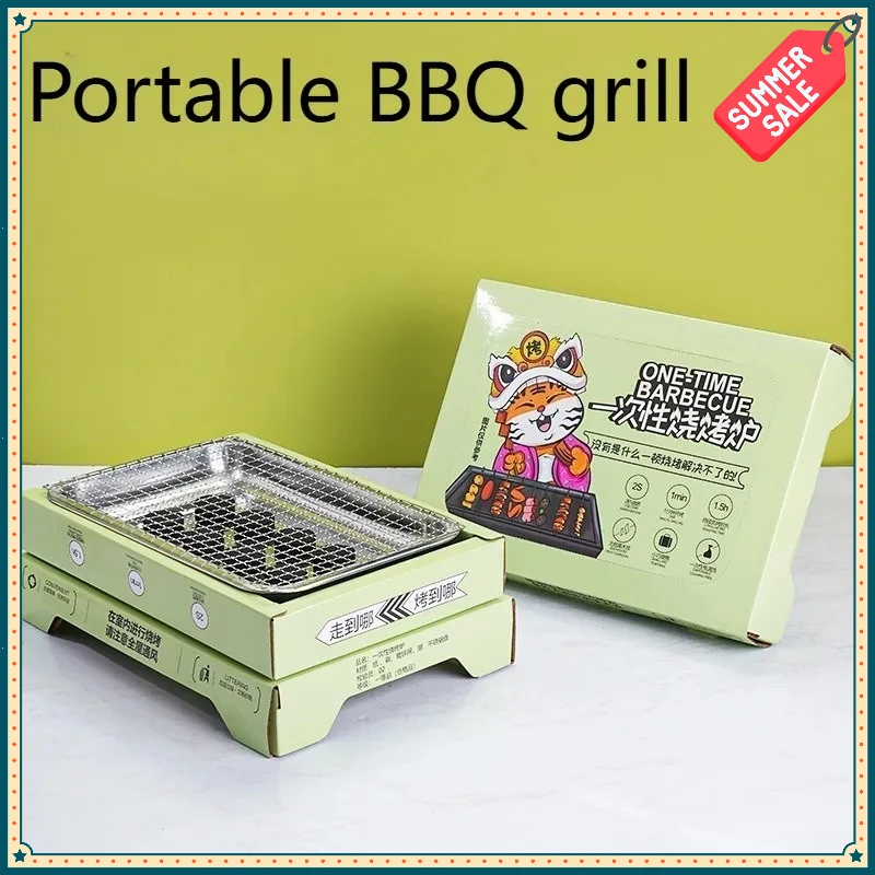 Meistverkaufter Einweg-Grill, Picknick-Ofen, Tragbarer Outdoor-Kleingrill für den Hausgebrauch, Rauchfreies Holzkohle-BBQ-Set