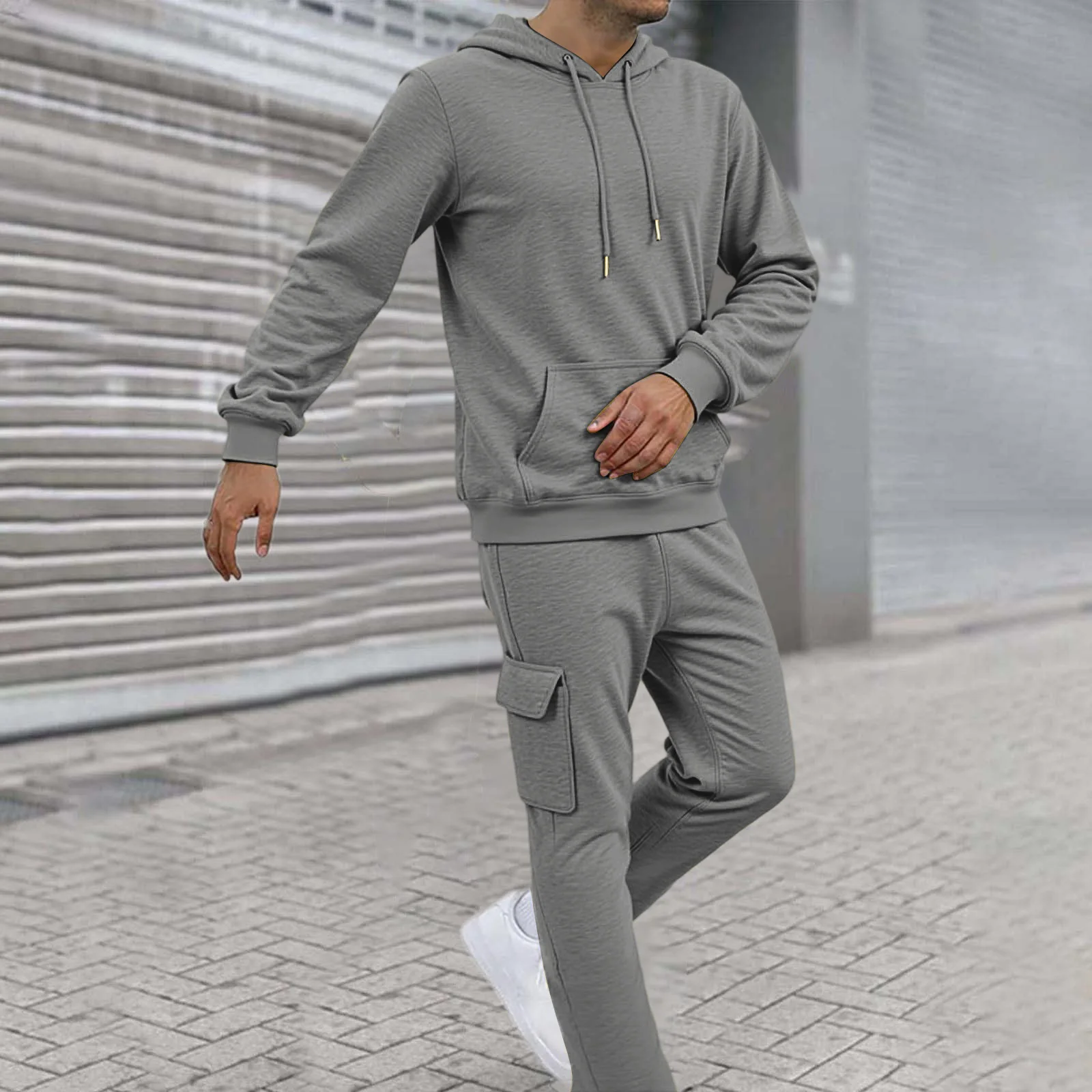 

Men's Fleece Hoodie Pure Color Casual Set Fall 2025 Jogger Pants Outdoor Outfit Autumn 2025 Sportswear Two Piece Set Streetwear