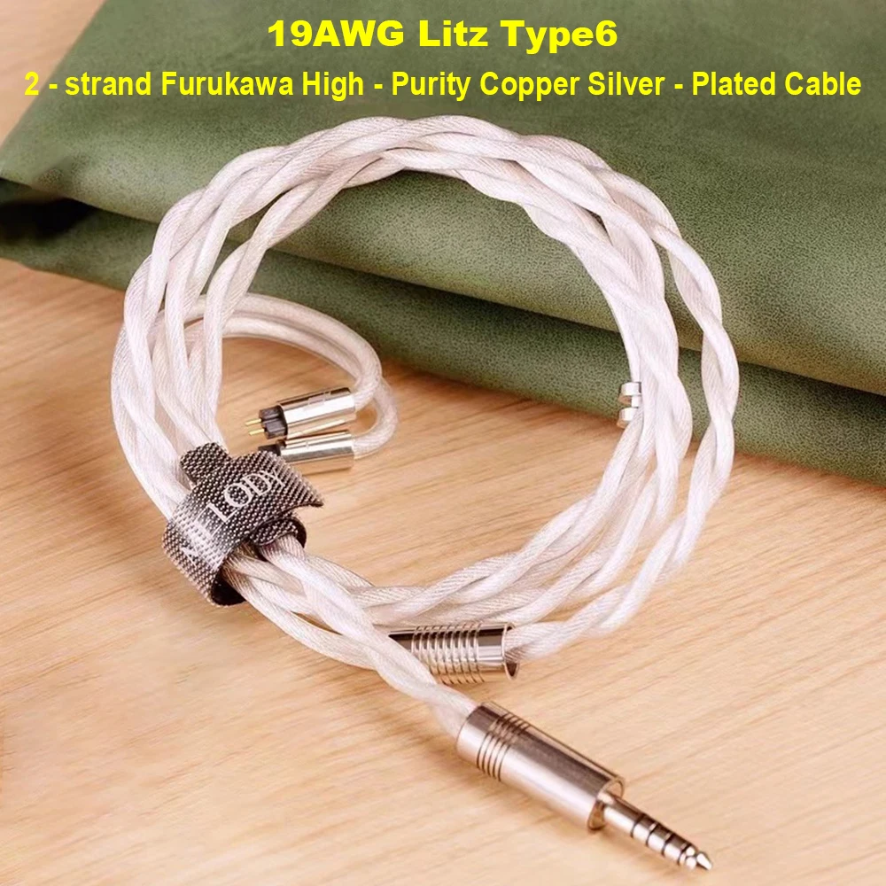 HiFi IEM Upgrade Cable 19AWG 2 Strand 742 Core Litz Furukawa Pure Copper Silver-plated Earphone Headphone Cables 2pin MMCX 4.4mm