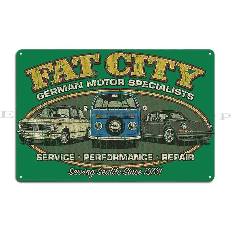 Fat City German Motor Specialists 1973 Metal Sign Personalized Cinema Bar Club Print Tin Sign Poster