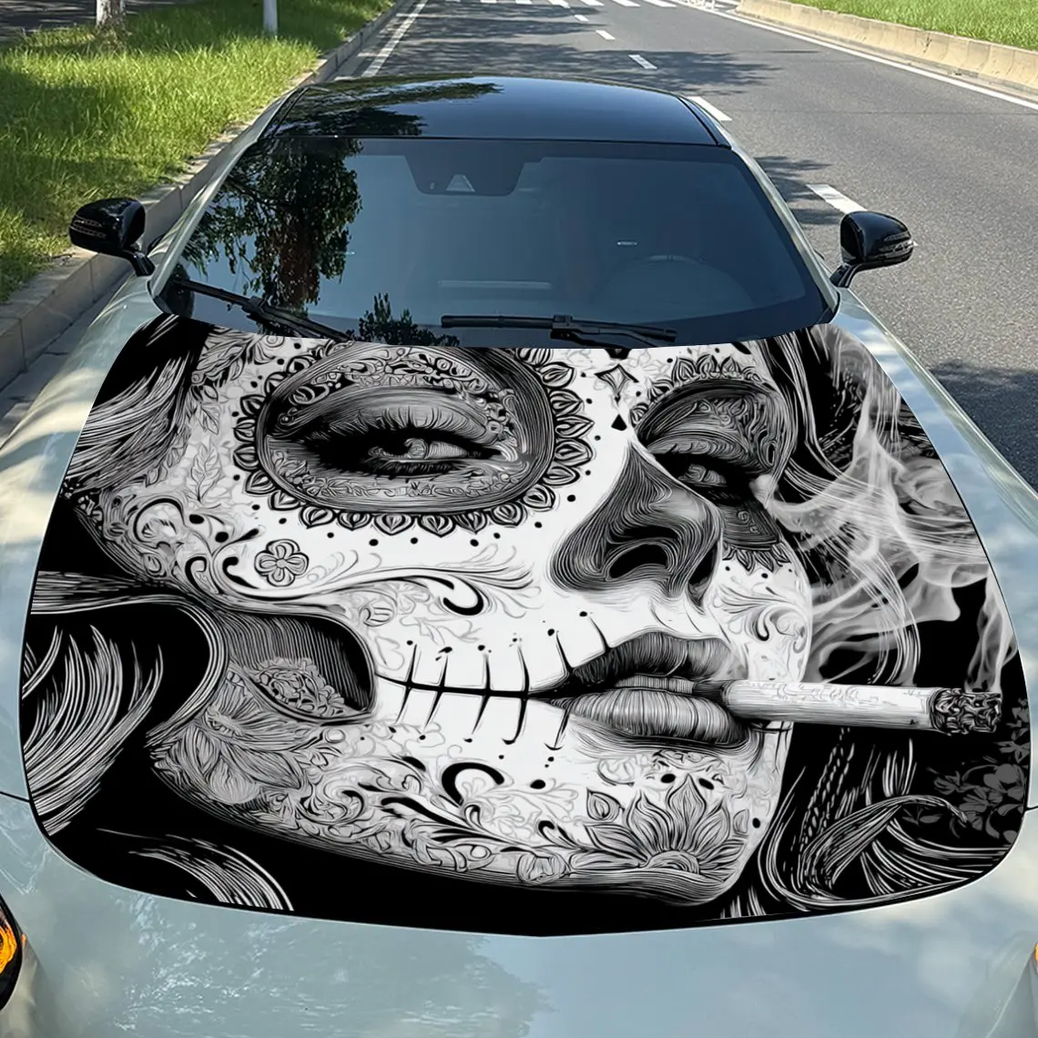 

Punk Smoking Girl Car Hood Stickers-Gothic Flower Skull Design,Durable PVC Vinyl Packaging,Enhanced Protection And Style,Easy To