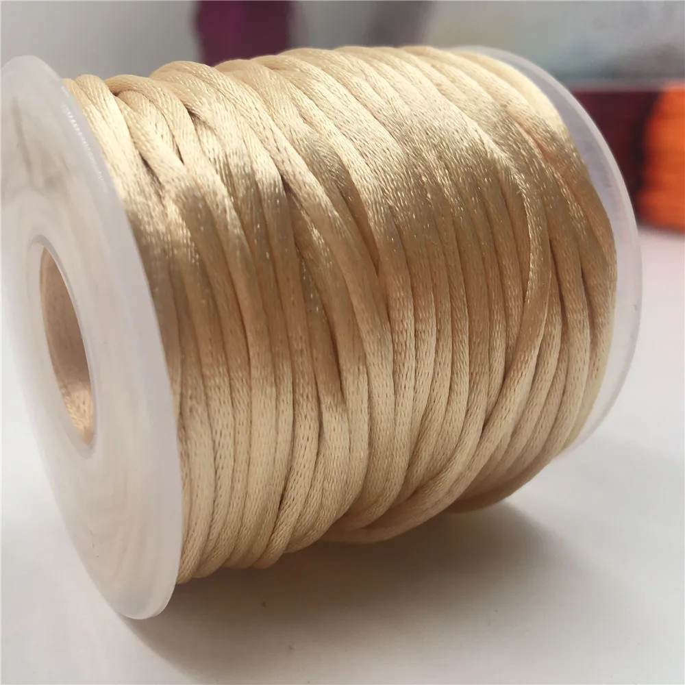 2mm Beige Rattail Satin Cord Thread Chinese Knot Macrame Bracelet Braided String DIY Tassels Beading Thread 10-225meters