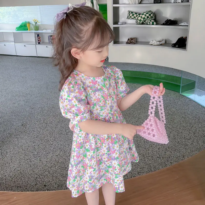 New Girls Summer Dress Backless Heart Allover Daisy Floral Print Bow Comfortable Breathable 2-6 Years