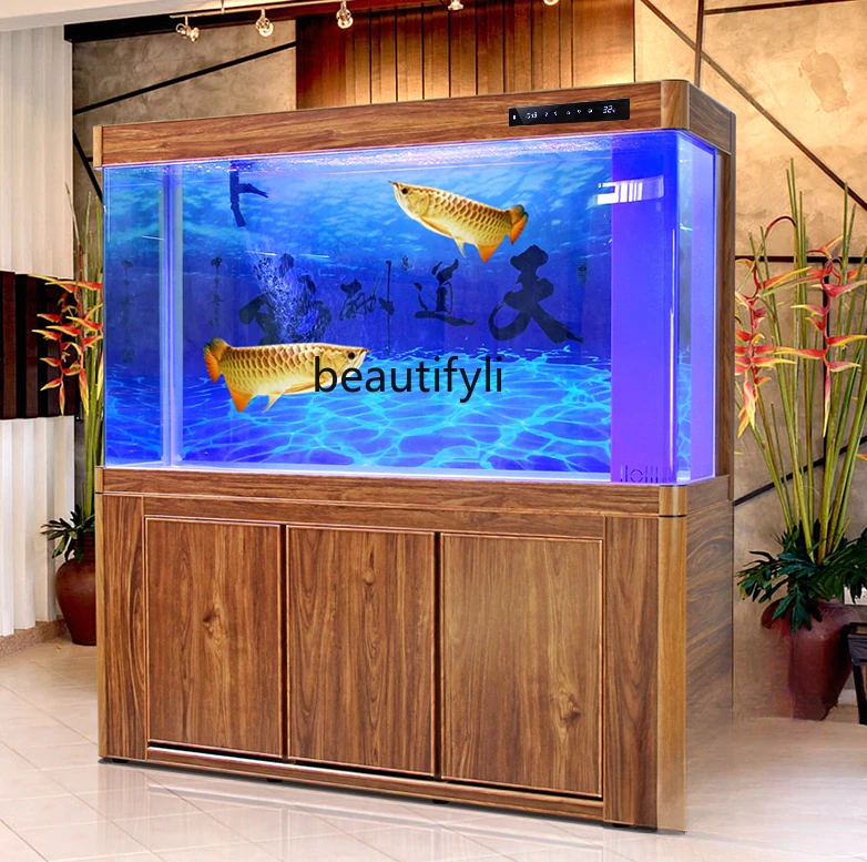 Dragon Fish Tank Aquarium Aluminum Alloy Flowing Water Curtain Wall Waterfall Rain Type Large Living Room Curved Cylinder