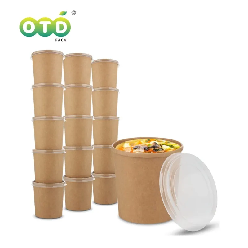 25/50Pack Kraft Paper Food Containers with Lids Eco Friendly Disposable Paper Cups Perfect for Soup, Ice Cream