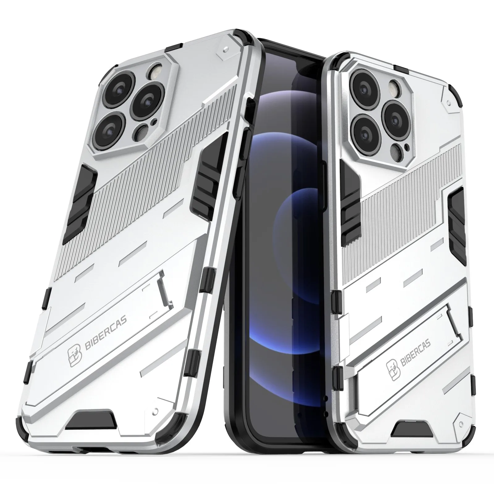 

Drop Tested Kickstand Hybrid Hard PC Back Soft TPU Bumper Protective Case for iPhone 13 Pro 6.1 inch - White