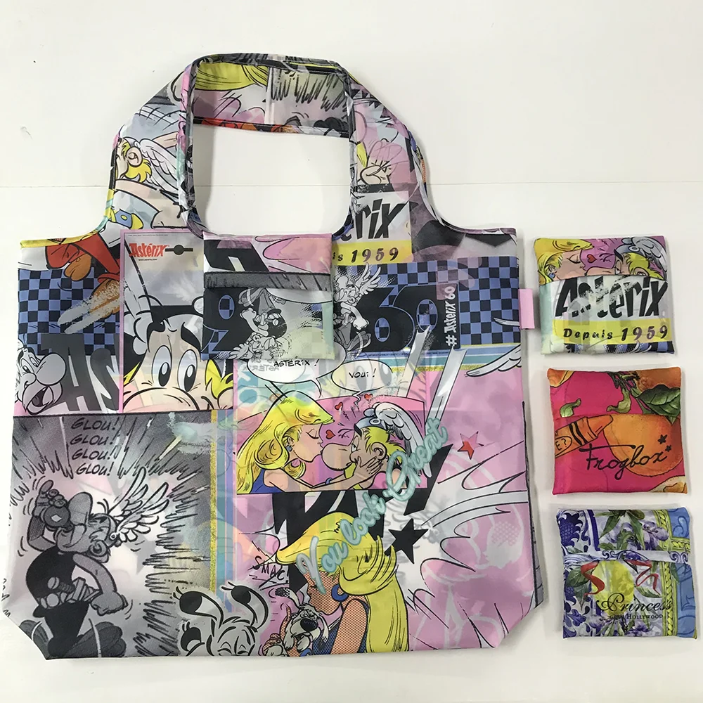 بيع المصنع مباشرة حقيبة البقالة البوليستر المعاد تدويرها القابلة لإعادة الاستخدام متعددة الوظائف حقيبة تسوق متينة قابلة للطي مع حقيبة مربعة #6